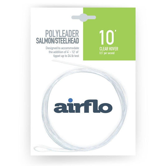 Airflo polyleader fishing line packaging with 10ft clear hover line and green label on white background