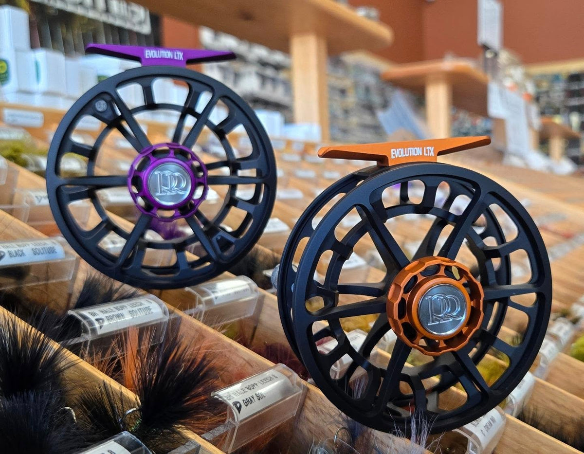 Ross Evolution LTX 5/6 fly reels in limited-edition Ember and Raven finishes at Gorge Fly Shop.