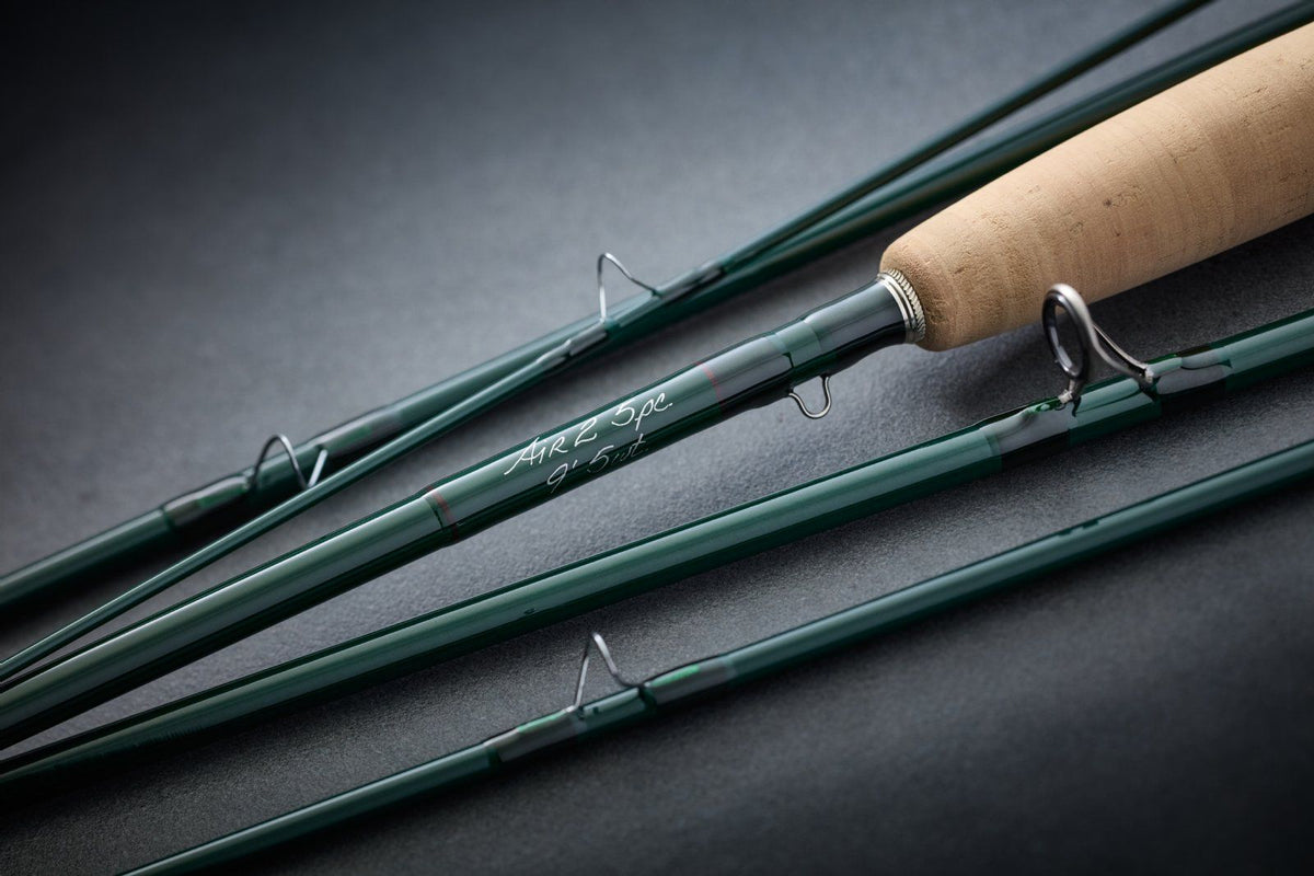 Winston AIR 2 five-piece fly rod in classic Winston green with tube and sock
