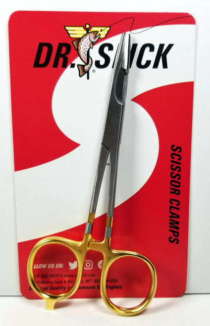 Dr. Slick Gold scissor clamp on a red and white packaging with 'Dr. Snick' branding.