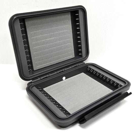 Plan D Pocket Max Articulated Plus Fly Box open view with gray slotted foam