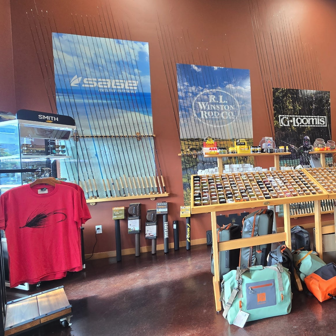 Gorge Fly Shop Fly Rod Wall