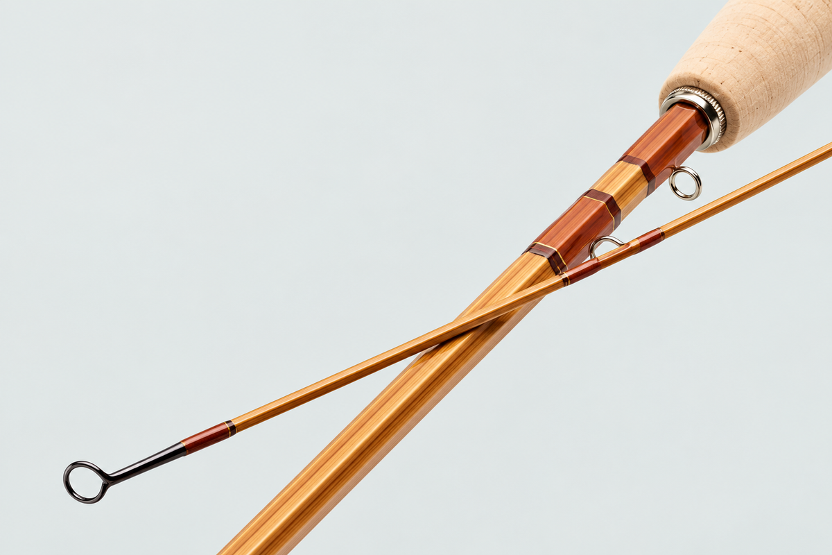 R.L. Winston Bamboo fly rod agate stripping guide and snake guide detail
