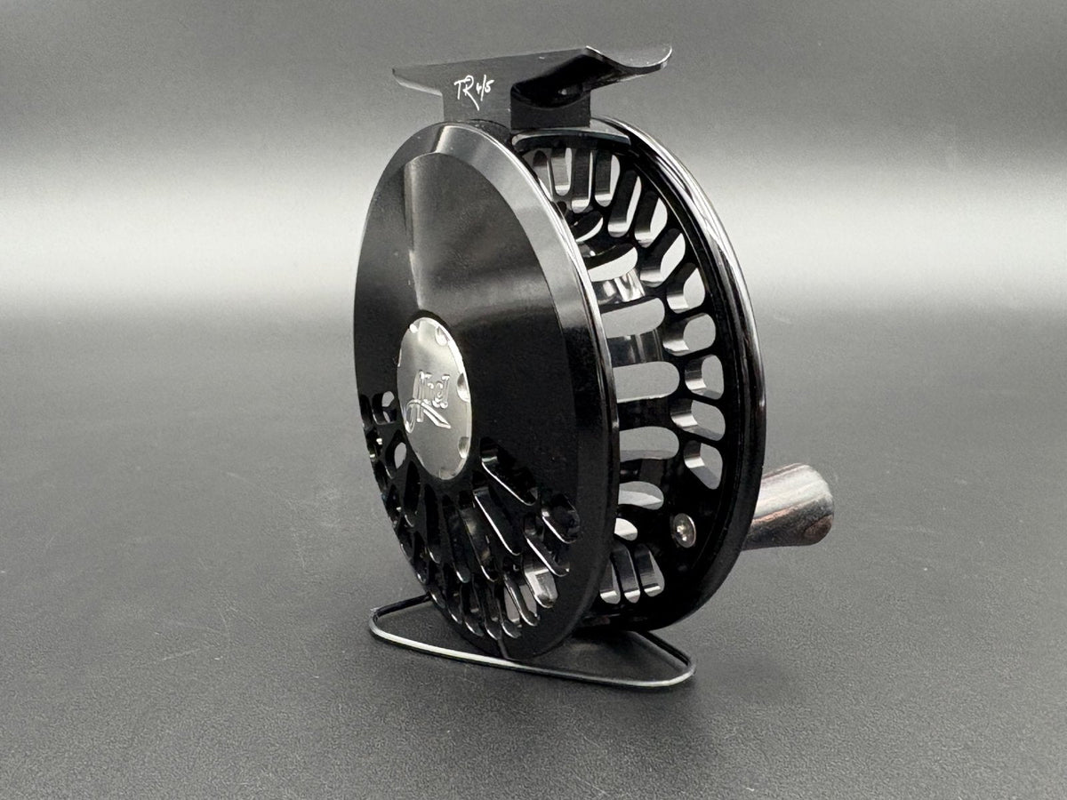 Abel TR Fly Reels in Black with classic click-pawl design - angle 2