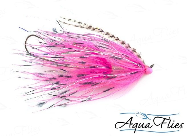 Aqua Flies Stu's Barred Ostrich Intruder - Pink / Pink steelhead fly