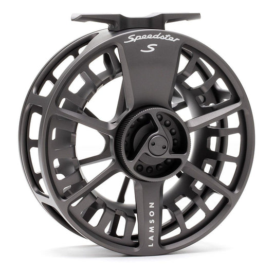 Lamson Speedster S HD fly reel in Battleship finish full-cage, large-arbor, sealed drag; free fly line included