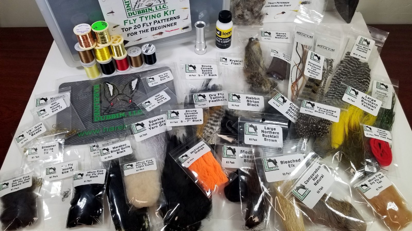Hareline Fly Tying Material Kit with Economy Tools & Vise